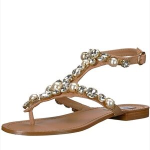 Steve Madden Chantel Rhinestone Embellished Flat Sandals Size 8